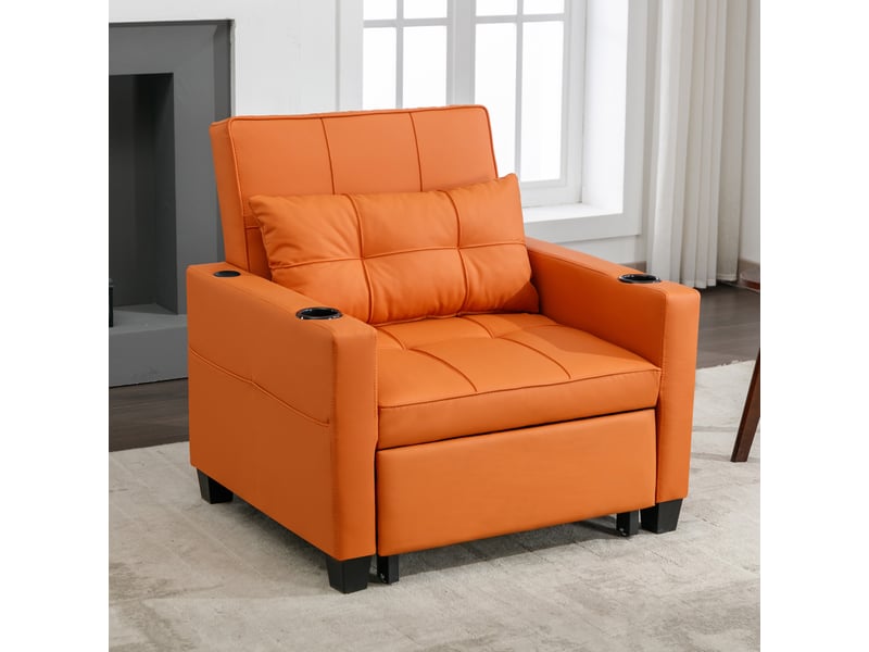  Fauteuil convertible 1 place 3-en-1 orange avec usb et porte-gobelets  - Conforama E
