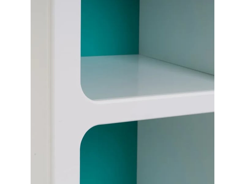  Table de chevet meuble de rangement blanc pour chambre d'enfant  avec 2 niches arquées à fond bleu-longueur 40 x profondeur 32 x hauteur 70 cm  - Conforama D