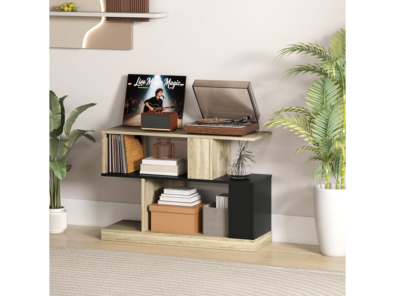  Table d'appoint en forme s, bout de canapé à 3 niveaux étagères de rangement, effet bois naturel noir, 90 x 30 x 61 cm  - Conforama R