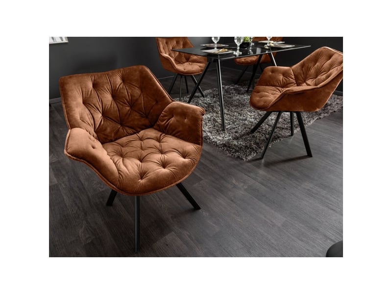 Lot de 2 chaises design comfy pivotantes à 180° en velours marron capitonné et pieds noirs  - Conforama E
