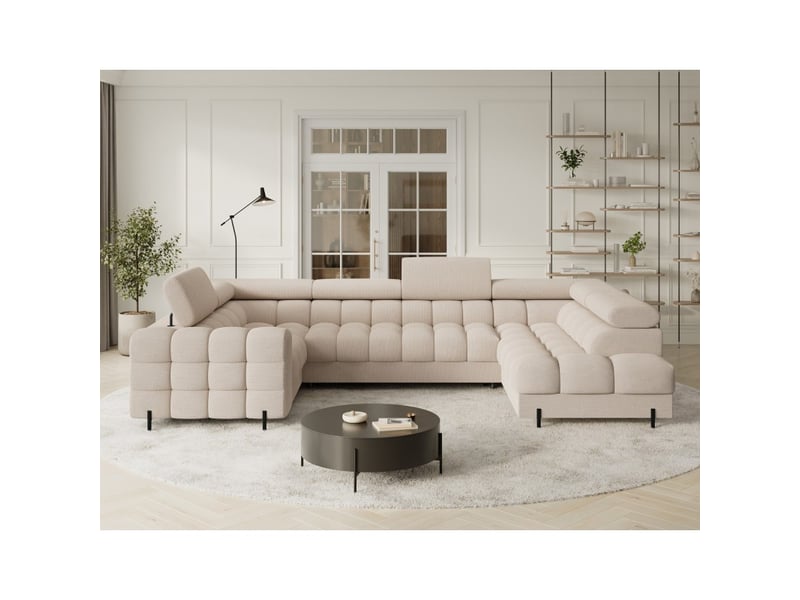  Canapé panoramique convertible factory 3 places beige – angle droit avec coffre – version 2  - Conforama E