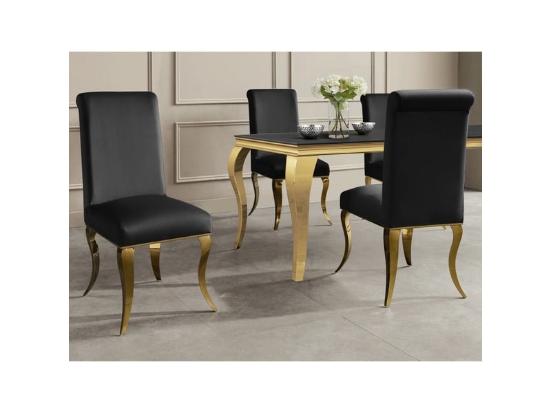  Lot de 2 chaises baroques velena en velours noir avec haut dossier et pieds dorés galbés  - Conforama B