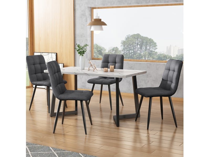  Lot de 4 chaises de salle à manger gris foncé en lin avec piètement métal  - Conforama B
