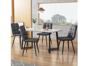 Lot de 4 chaises de salle à manger gris foncé en lin avec piètement métal