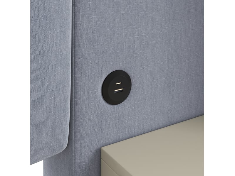  Lit coffre 140 × 200 cm 2 places avec rangement hydraulique, led réglable et tables de chevet, sans matelas, en lin gris  - Conforama E