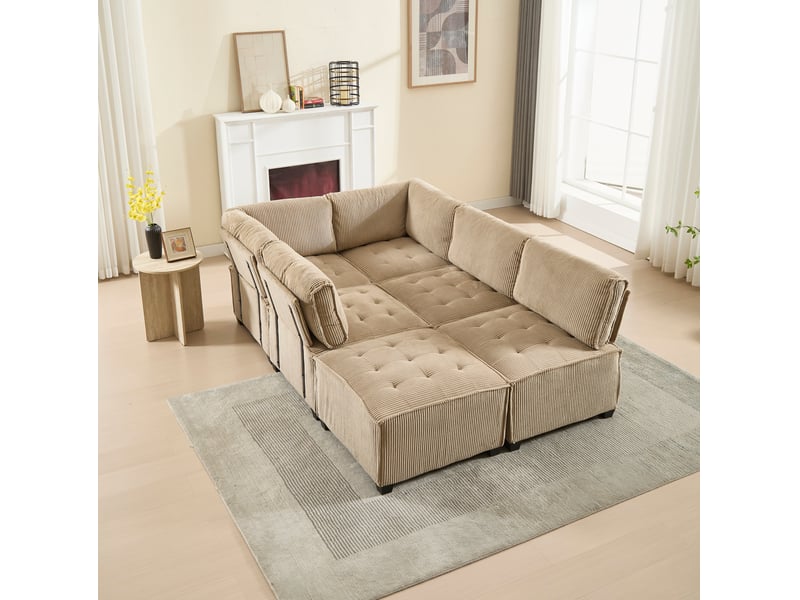  Canapé modulable modenvie 6 places velours côtelé kaki 308 x 154 cm  - Conforama D