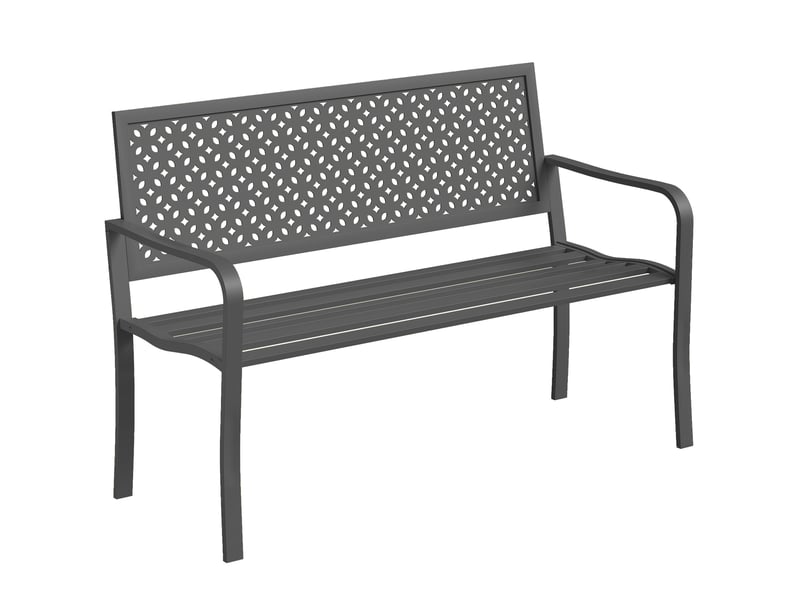 Banc d'extérieur en métal, 2 places, avec dossier géométrique antirouille et accoudoirs, gris foncé - Conforama A