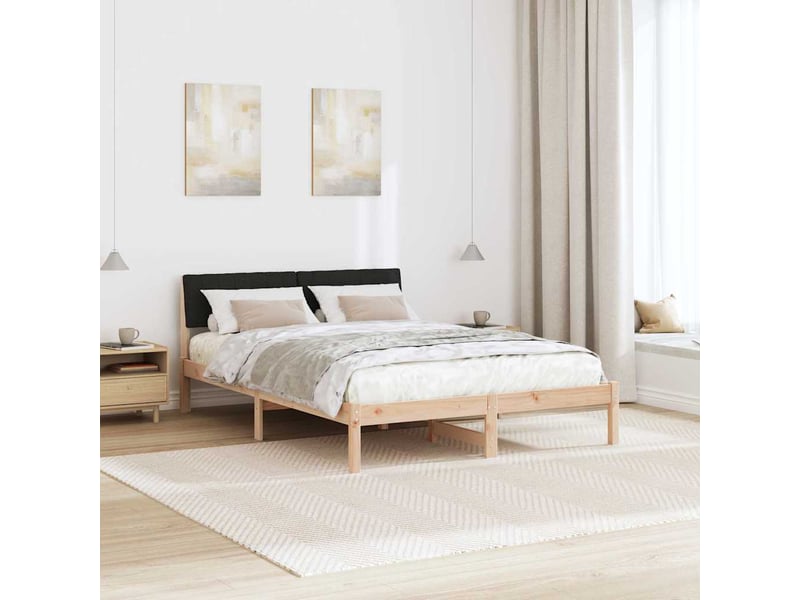 Lit double- lit adulte - cadre de lit marron et noir 135 x 190 cm bois massif en pin - Conforama C