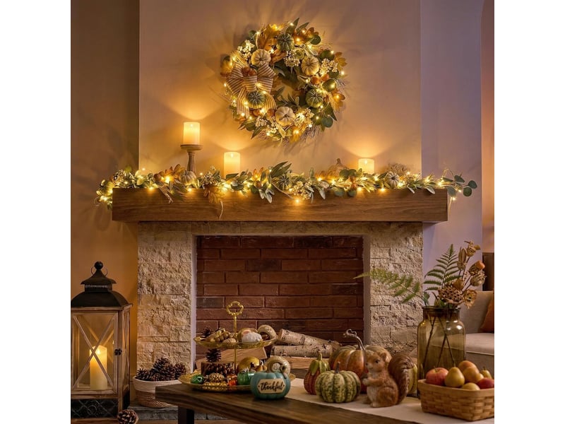  Guirlande d'automne 2,7m avec citrouilles – décorée de baies, pommes de pin et feuilles, pour thanksgiving et halloween  - Conforama D