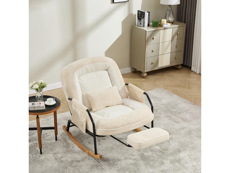 Fauteuil à bascule - 80x87x95 cm - fauteuil à basse moderne avec repose-pieds et dossier réglable - beige - Conforama C