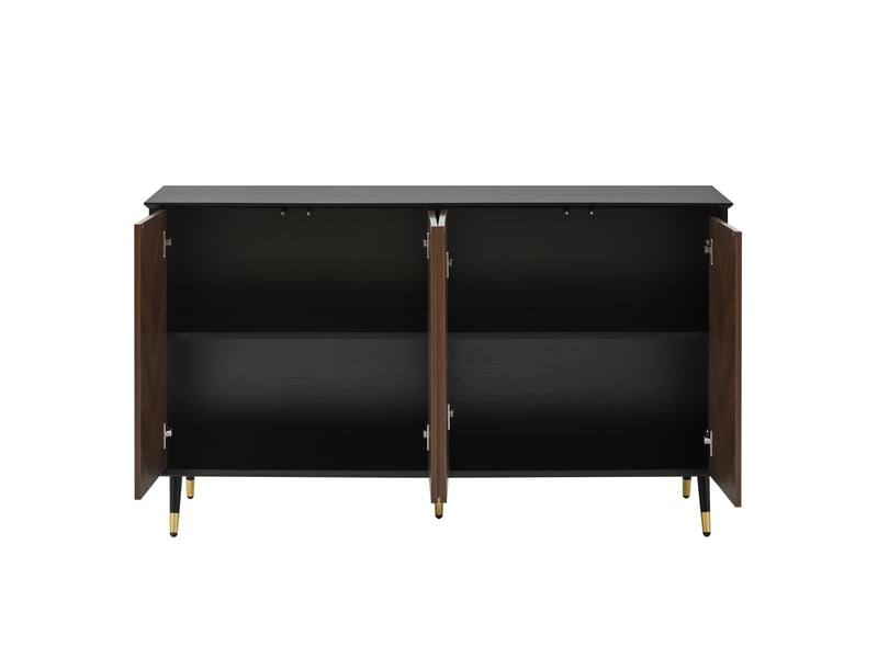 Buffet noir et marron 4 portes avec motif chevron, bahut salle à manger 140 cm - Conforama R