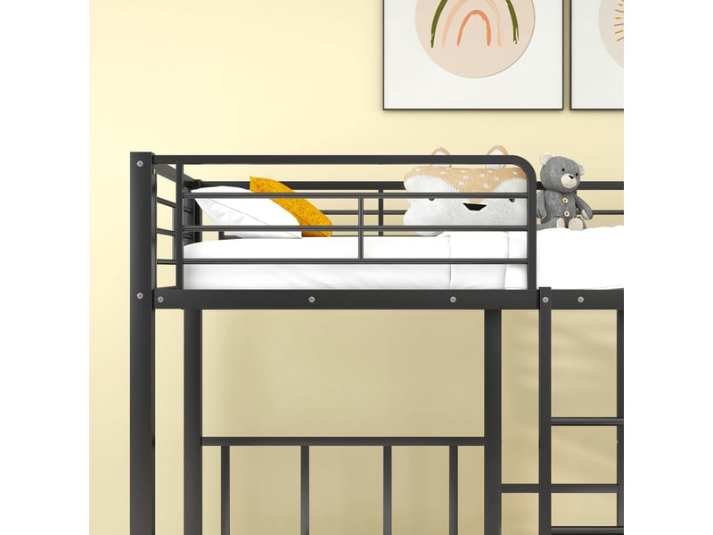 Lit superposé en métal, lit 3 places avec échelle, table et barrière, 3 couchages 90x200 cm, sans matelas, noir - Conforama E