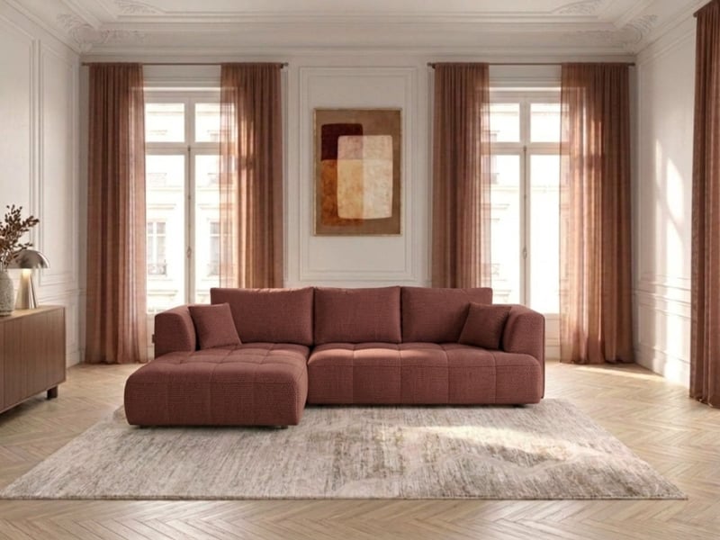  Bobochic canapé d'angle convertible avance-recule électrique clovis tissu lisse rouge  angle gauche CLOVIS - Conforama B