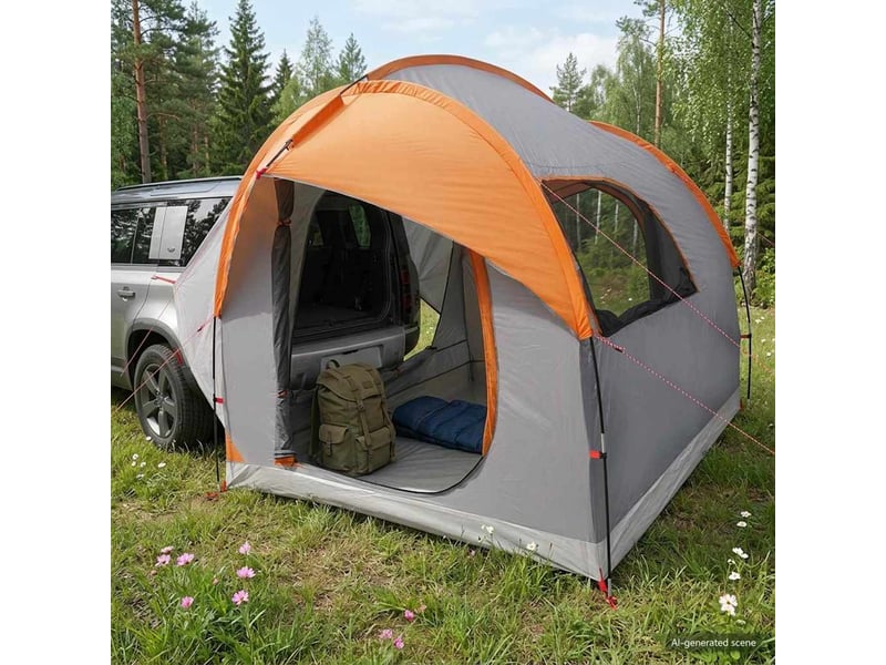 Tente voiture pour camping gris et orange 3 personnes polyester et acier - Conforama B