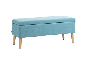 Banc coffre 110x39x45 cm, banc de lit moderne, pieds en bois, forme rectangulaire, chambre et salon, polyester, bleu