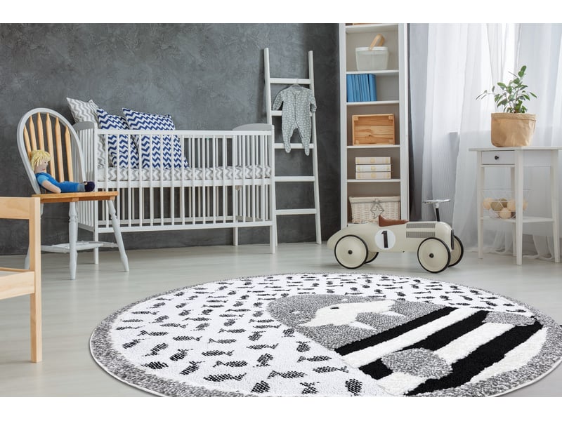  Tapis enfant moderne joy cercle walrus, morse pour enfants - structurel deux niveaux de polaire gris   crème cercle 140 cm  - Conforama D