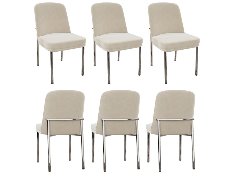  Lot de 6 chaises de salle à manger 42,5x53x82 cm – beige – velours et structure métallique chromée  - Conforama A