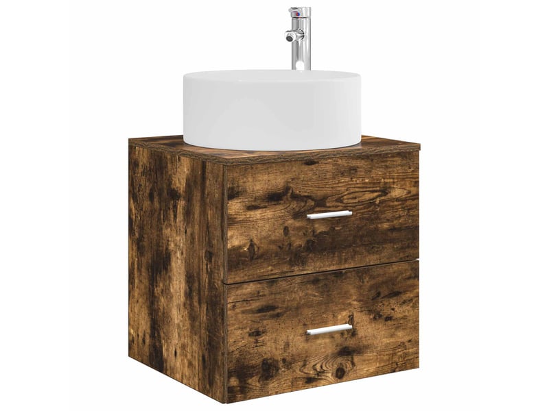  Vanité de lavabo mural, meuble de rangement chêne fumé 49.5x44.5x65.5 cm  - Conforama A