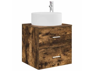 Vanité de lavabo mural, meuble de rangement chêne fumé 49.5x44.5x65.5 cm