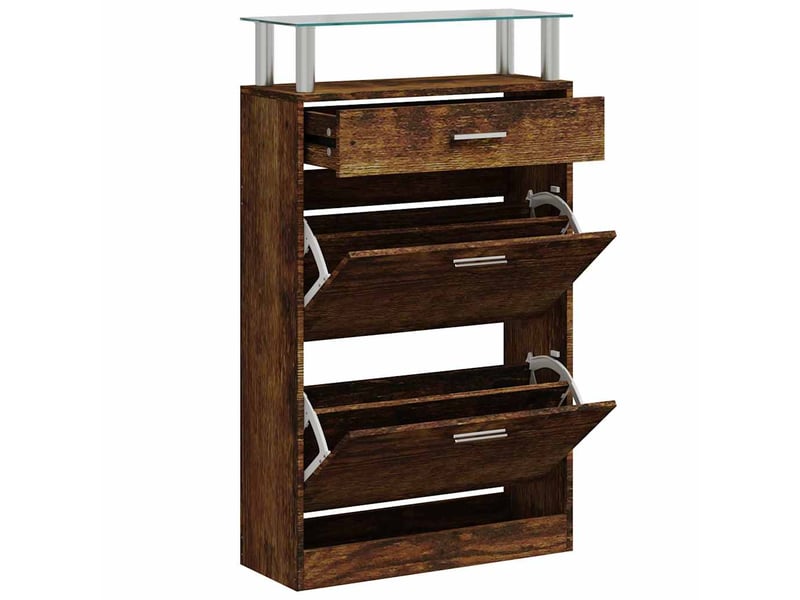 Meuble à chaussure | armoire à chaussures chêne fumé 63x24x104 cm bois d'ingénierie  - Conforama C