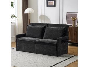 Canapé 2 places, avec couchage d'appoint, dossier réglable, avec ports usb, en tissu chenille, coloris noir, l172,5 x p71 x h95 cm