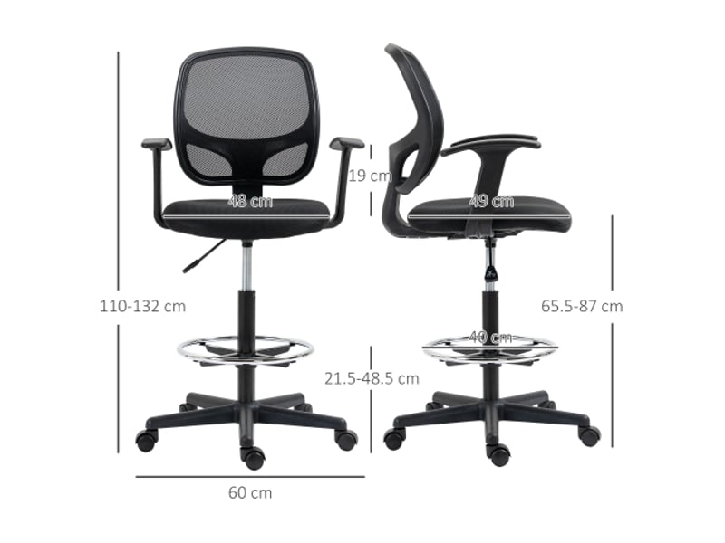  Chaise de bureau ergonomique pivotante avec repose-pieds réglable, noir, 60x56x110-132 cm, 120 kg  - Conforama C