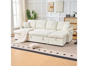 Canapé d'angle droit relax manuel   4 places Polyester beige avec coffre de rangement