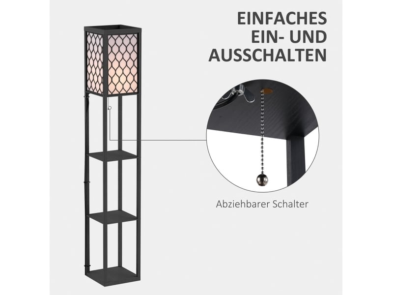  Lampadaire 26x26x160 cm avec trois compartiments ouverts mdf noir  - Conforama D