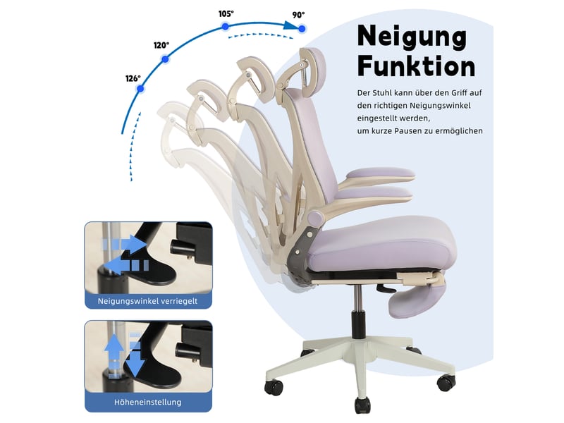  Chaise de bureau ergonomique pliable avec appui-tête 3d et soutien lombaire - lpospi - maille et mousse - violet  - Conforama C