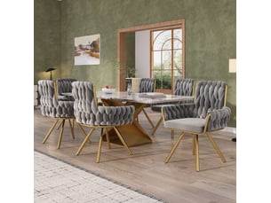 Lot de 6 chaises de salle à manger pivotantes en velours gris
