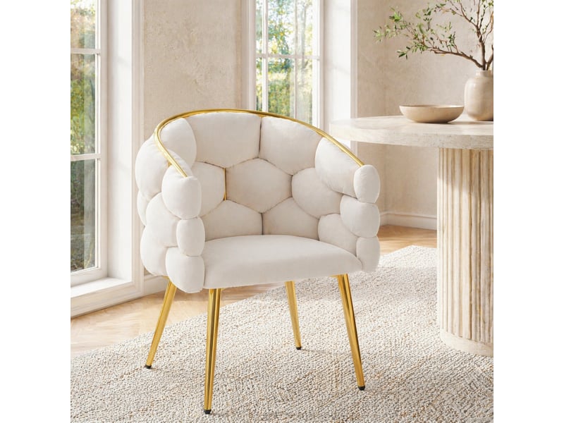  Lot de 6 chaises de salle à manger en velours beige avec pieds en fer doré  - Conforama B