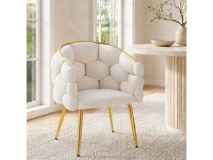 Lot de 6 chaises de salle à manger en velours beige avec pieds en fer doré