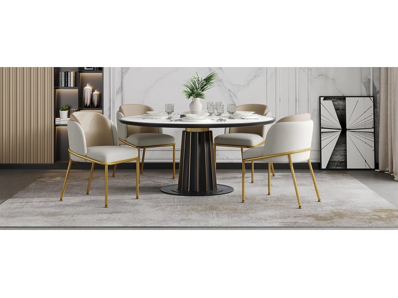  Lot de 2 chaises de salle à manger modernes avec pieds réglables et dossier ergonomique en métal et bois beige  - Conforama D