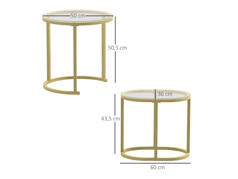 Table basse ronde, ensemble de 2, empilables, cadre acier doré – salon et chambre - Conforama C