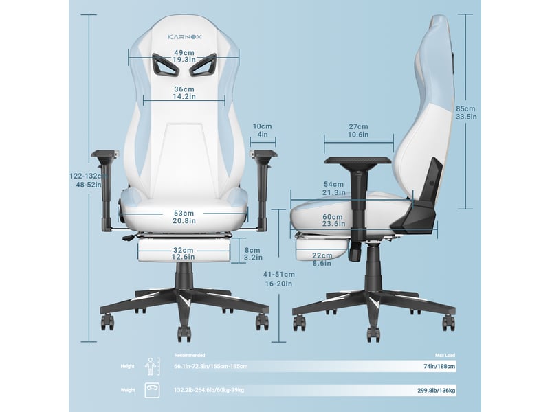  Chaise de bureau ergonomique inclinable 90°-155° avec repose-pieds - lpospi - accoudoirs 4d simili cuir pu blanc et bleu  - Conforama D