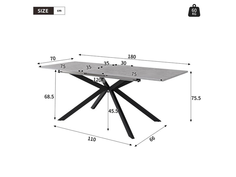 Table à manger extensible 180x70 cm design croisé mdf métal noir et gris - Conforama C