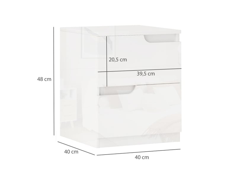  Table de chevet 40x40x48 cm 2 tiroirs en panneau de particules blanc brillant  - Conforama C