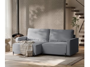 Canapé d'angle droit convertible <strong>IDOHOME</strong> <strong>LEO</strong> 3 places Tissu gris avec coffre de rangement