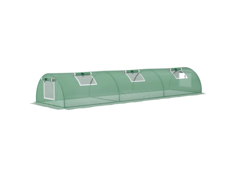 Serre tunnel 300x80x45 cm structure métal film pe anti-uv fenêtres en maille vert - Conforama A