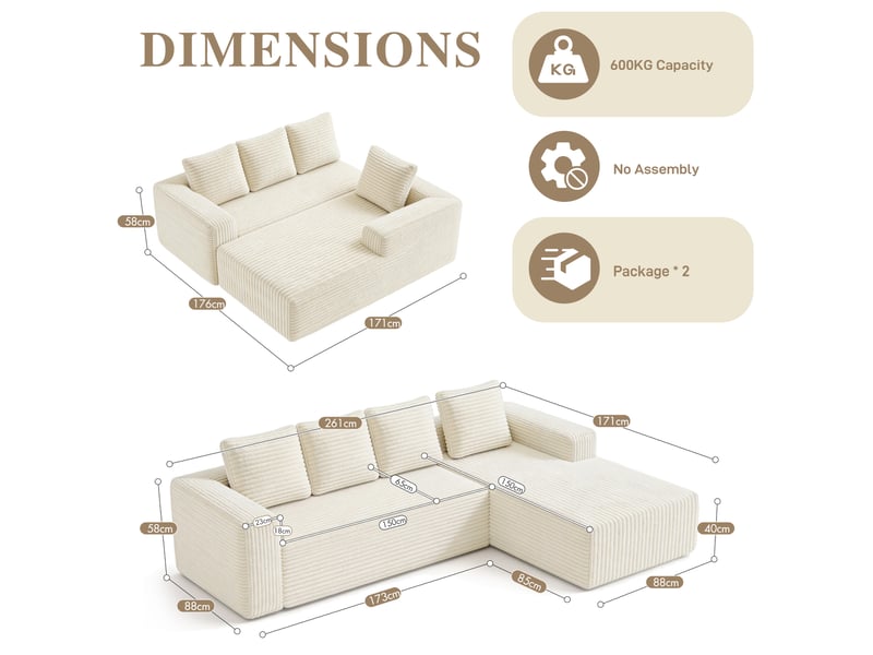  Canapé d'angle modulable 4 places avec méridienne gauche en velours côtelé homvra  - Conforama E