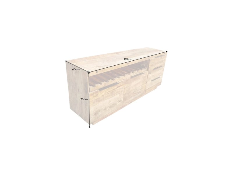 Buffet loden 175 cm en bois massif de manguier verni – 2 portes, 3 tiroirs et niche à bouteilles - Conforama C