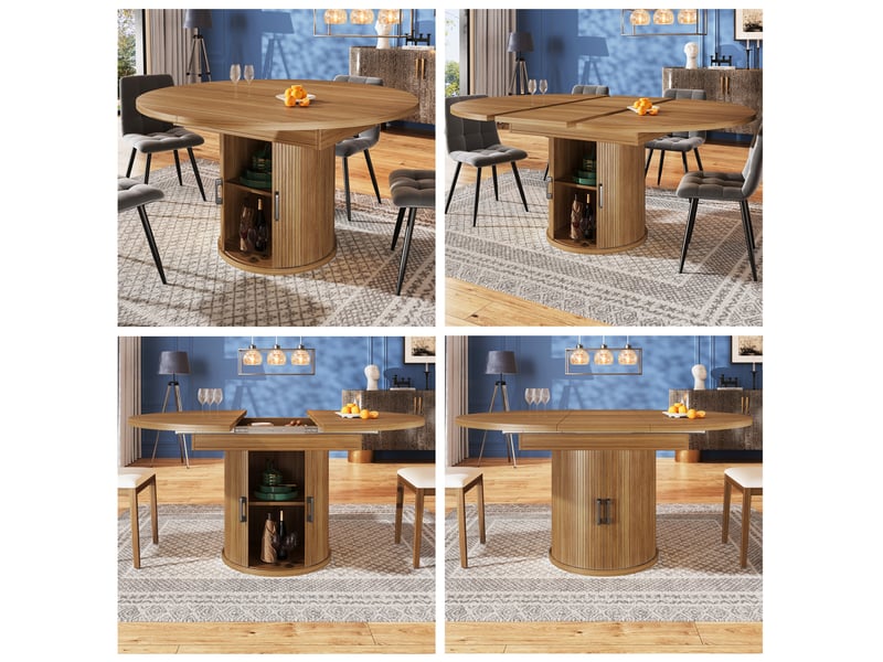  Table à manger ronde extensible 118-158x118x76cm table à manger 6 personnes avec rangement pour salon salle à manger - noyer  - Conforama R