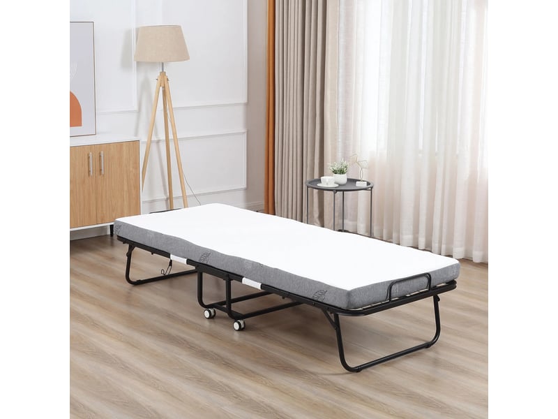 Lit d'appoint pliant,200x75x42,5 cm,avec roulettes,acier,blanc et noir - Conforama B