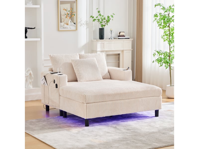  Chaise longue, fauteuil lounge; porte-gobelets, port usb, éclairage led  - Conforama W