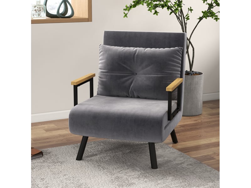  Fauteuil-lit 63x73x81 cm dossier réglable aspect velours métal gris foncé  - Conforama B
