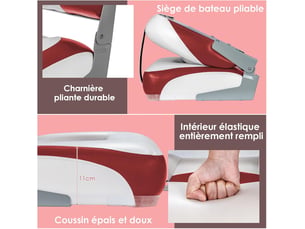 Lot de 2 siège pilot de bateau, chaise pliable de bateau assise de pilotage avec bas dossier,pour voilier, bateau de pêche(rouge, 42x50x52cm-2pcs)
