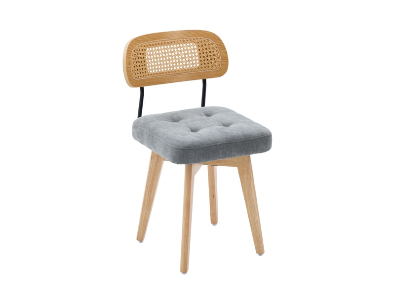 Chaise de salle à manger lot de 2 pivotante à 360° avec dossier en rotin tressé et assise en chenille gris - Conforama A