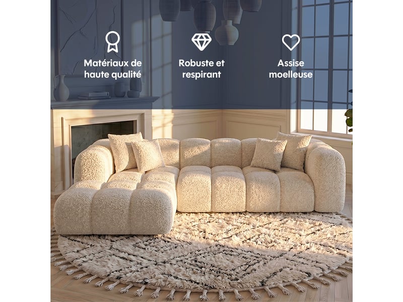 Canapé nuage angle gauche en bouclette beige - alba - morphea Alba Convertible - Conforama C