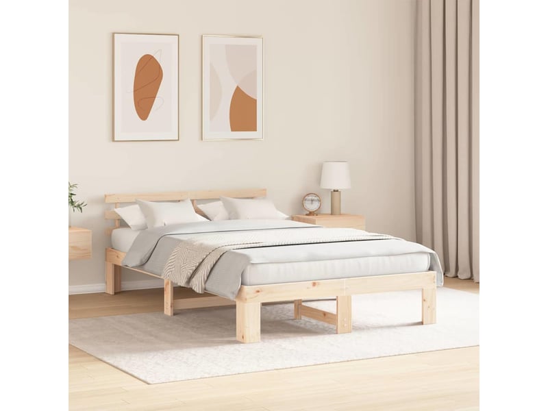  Lit double- lit adulte -  cadre de lit avec tête de lit naturel 135 x 190 cm pin massif  - Conforama B