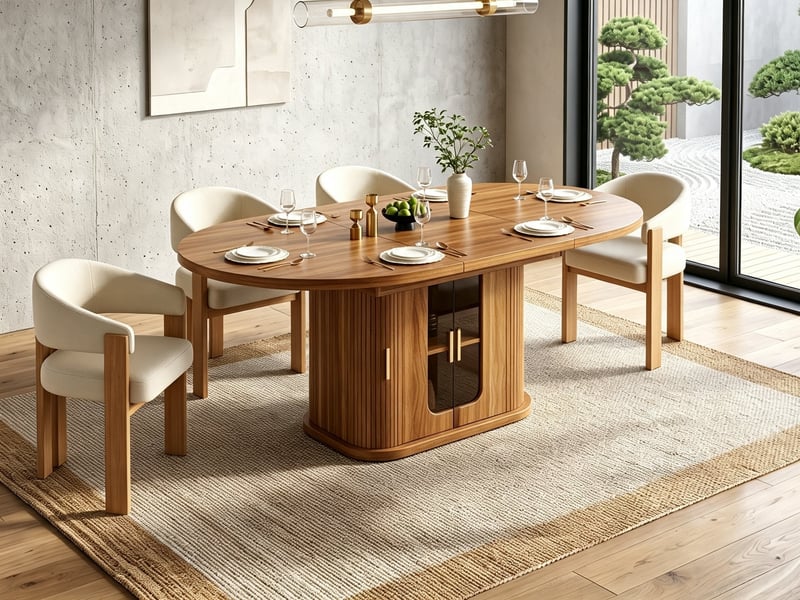 Ensemble table extensible rondeovale 118-158 cm noyer + 4 chaises ergonomiques rembourrées pieds métal aspect bois - Conforama B